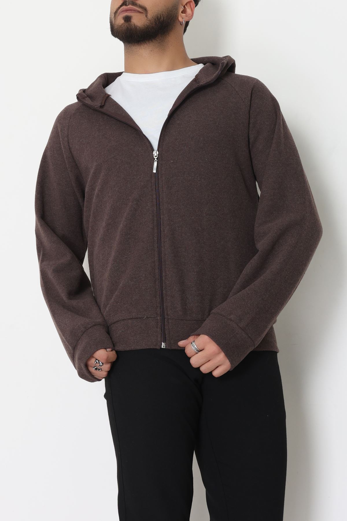 Selanik Kumaş Kapşonlu Erkek Sweat Acıkahve - 42799.1567.