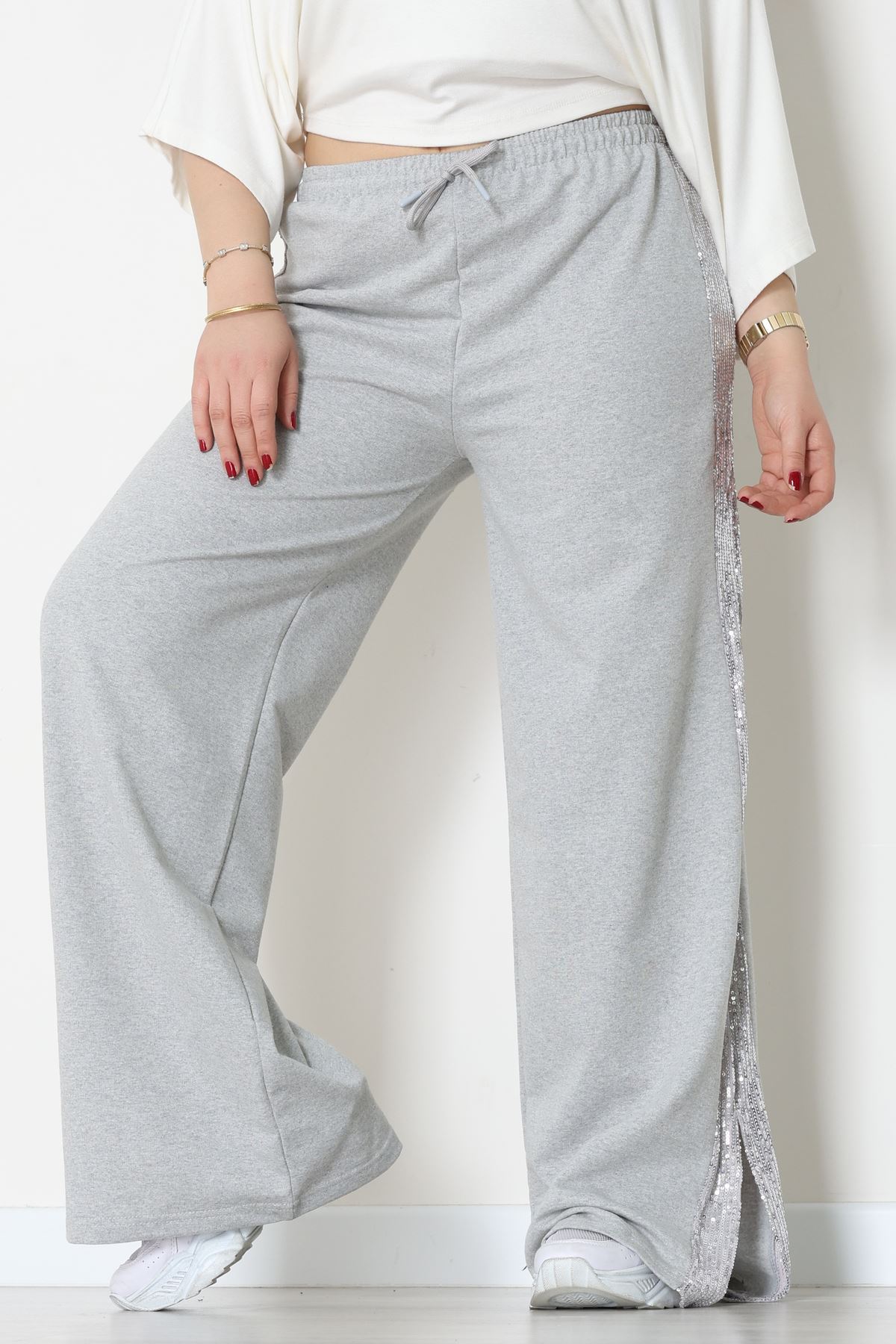 2 İplik Pul Detaylı Eşofman Altı Gri - 52111.1857.