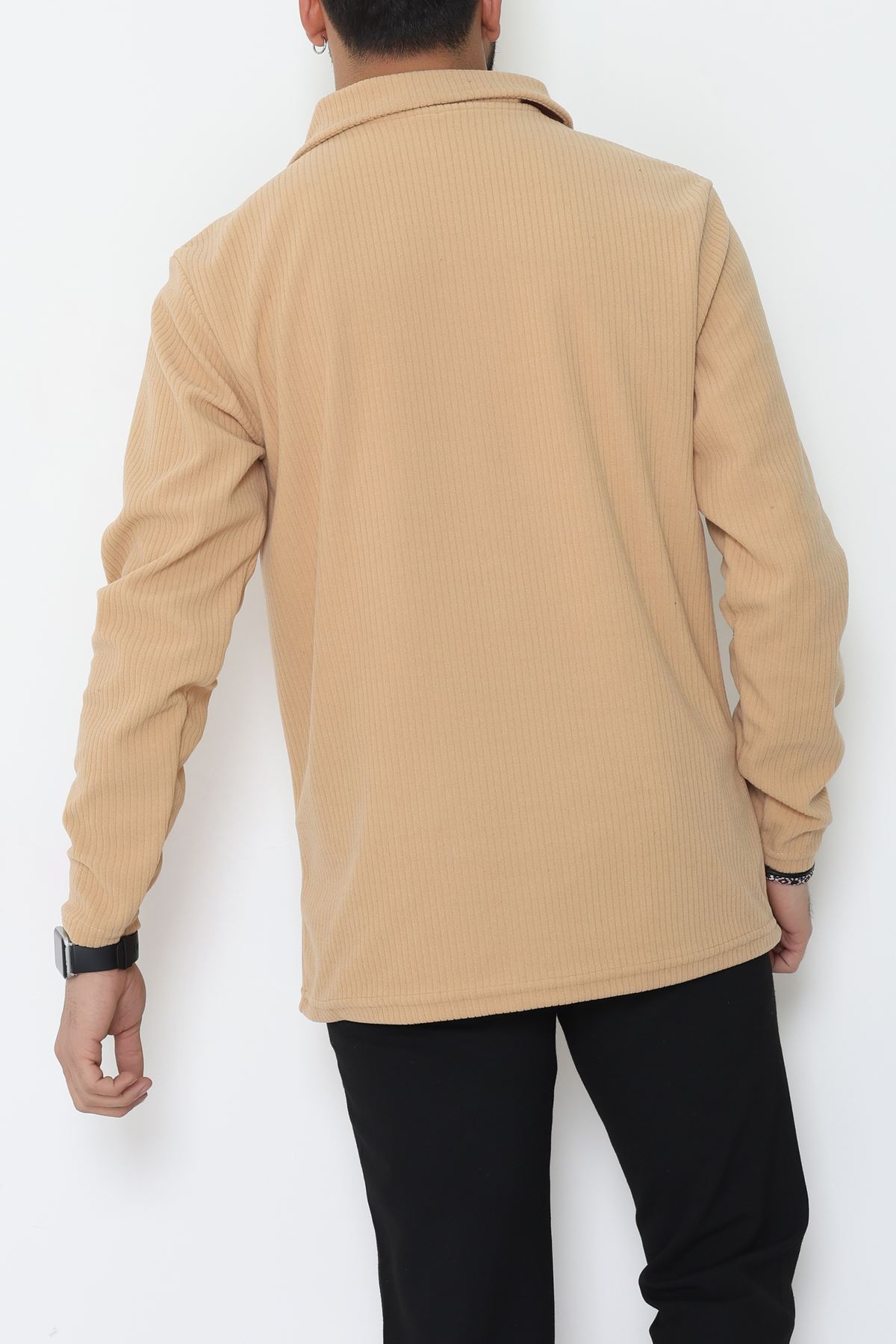 Fitilli Kadife Polo Yaka Erkek Sweat Bej - 55027.1947.