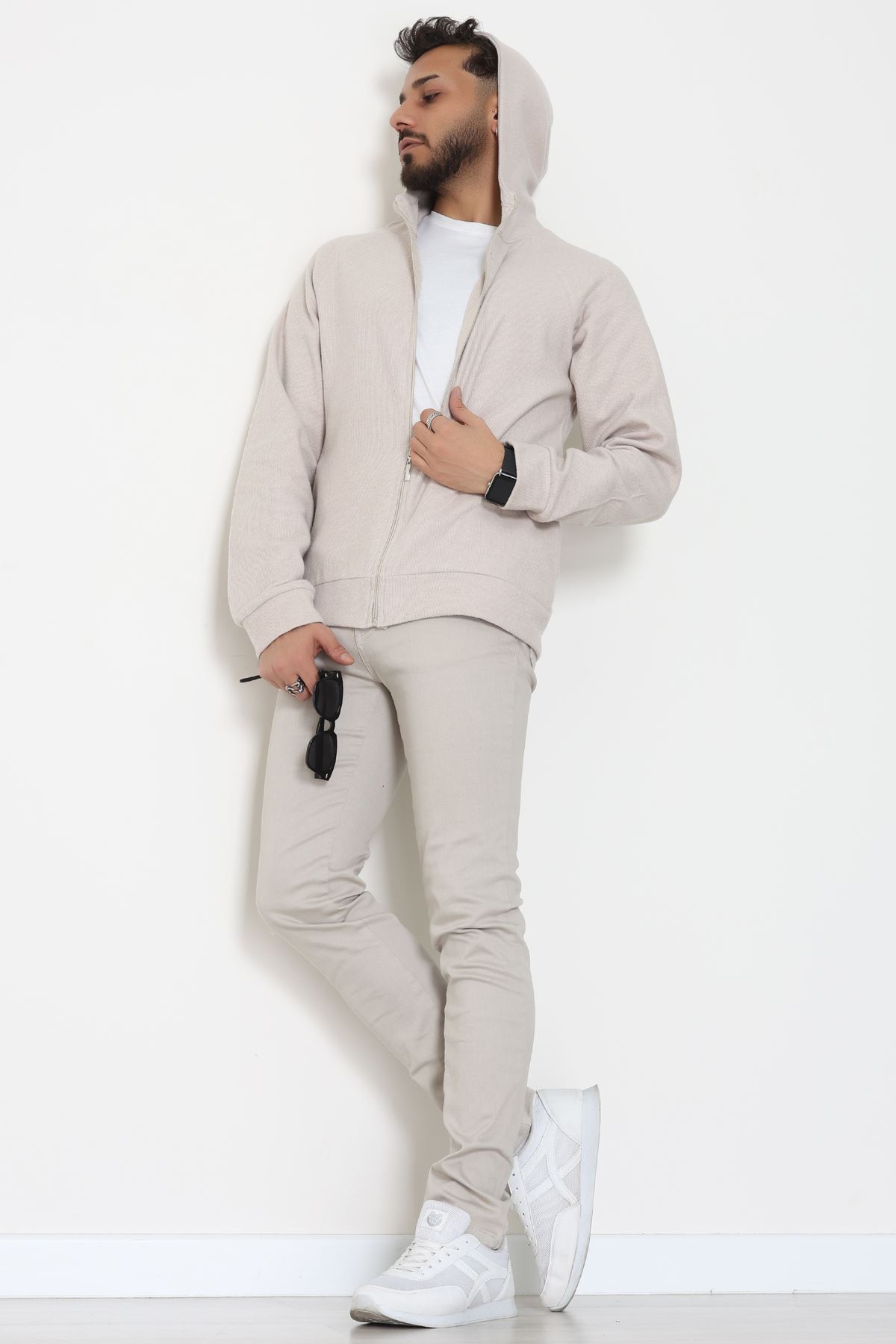 Selanik Kumaş Kapşonlu Erkek Sweat Taş - 42799.1567.