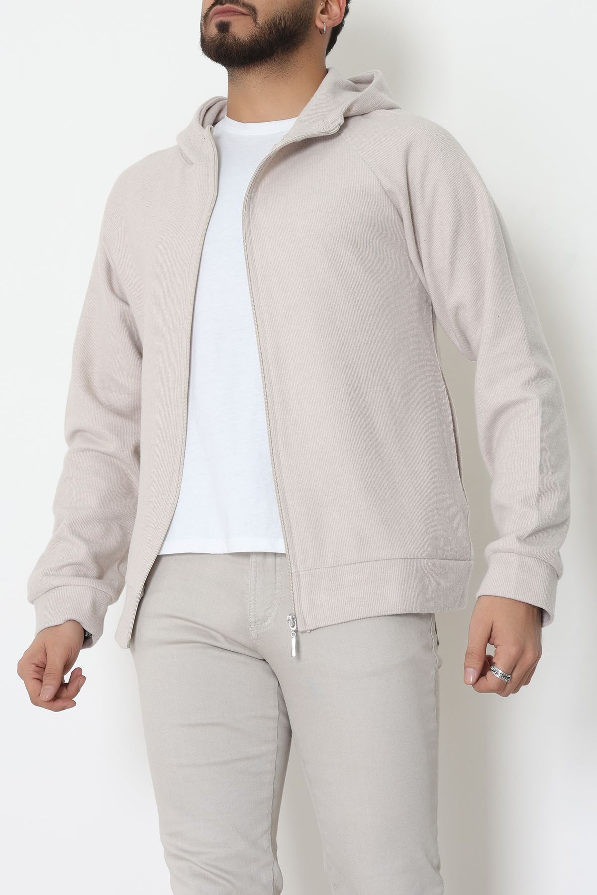 Selanik Kumaş Kapşonlu Erkek Sweat Taş - 42799.1567.