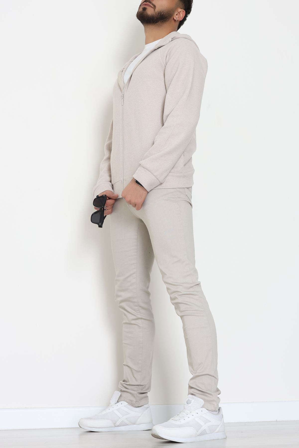 Selanik Kumaş Kapşonlu Erkek Sweat Taş - 42799.1567.