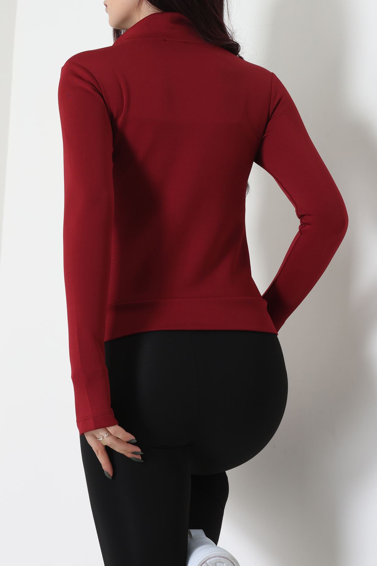 Double Krep Kumaş Parmak Geçmeli Baskılı Ceket Bordo - 42783.1567.