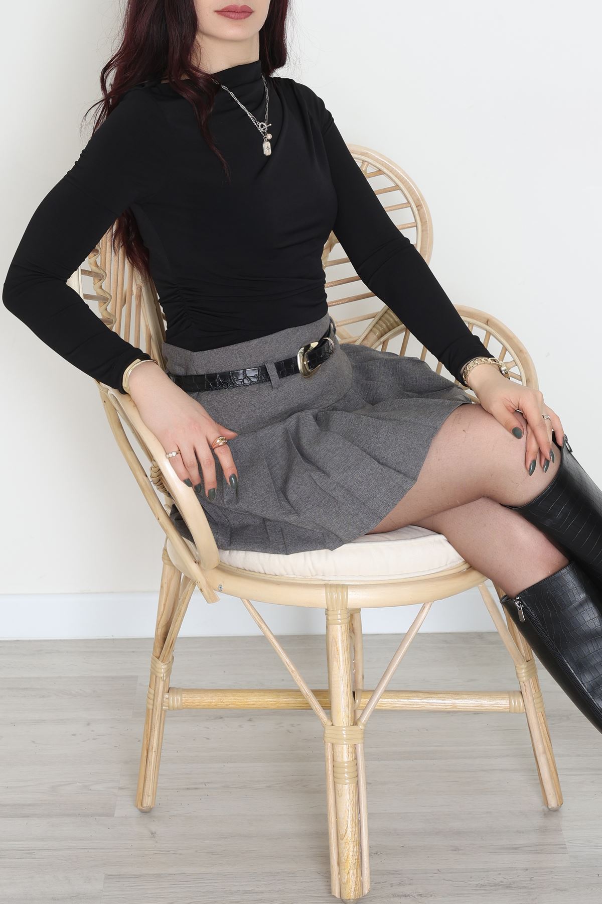 Sandy Kayık Kaya Bluz Siyah - 42802.1949.