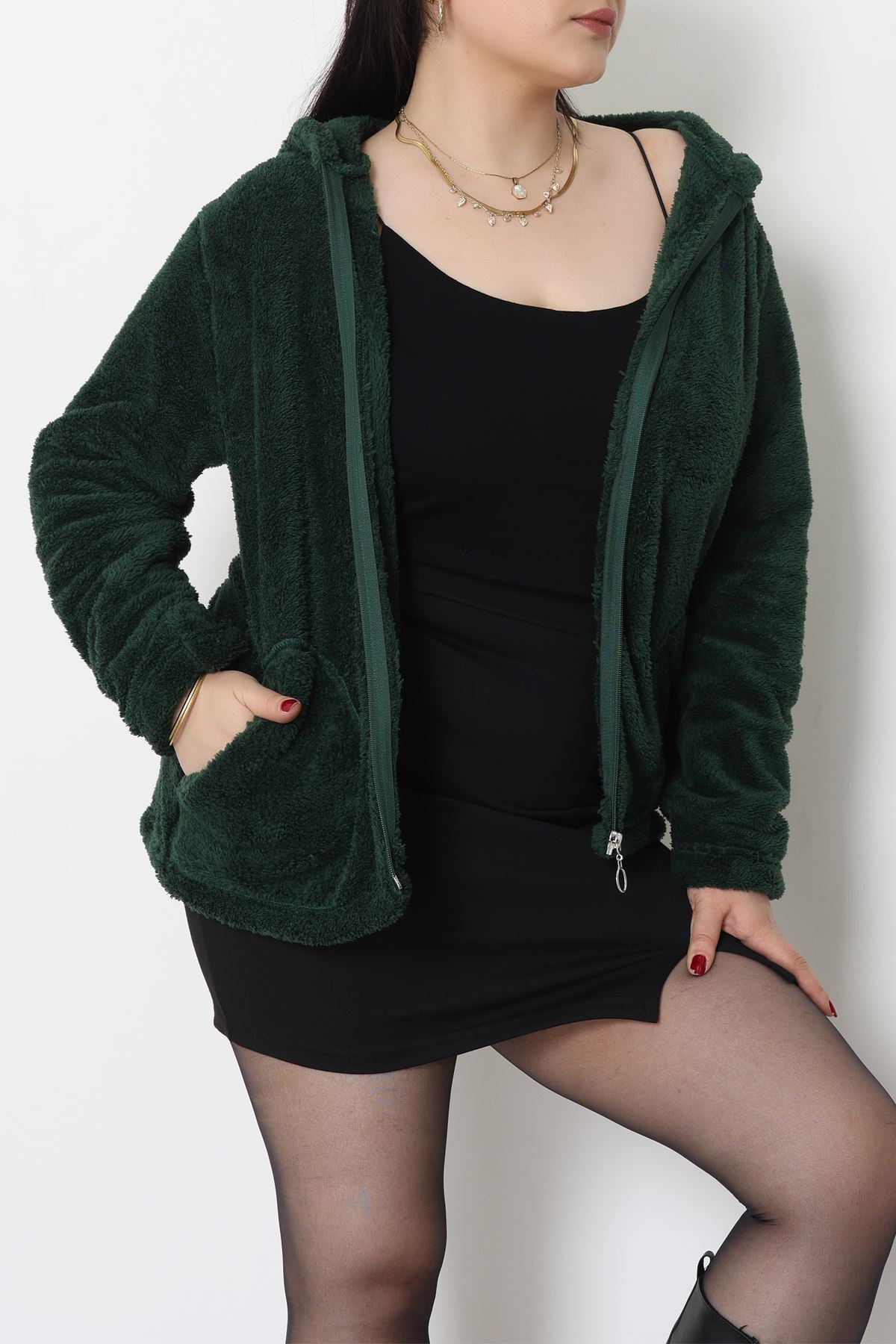 Welsoft Kumaş Kapşonlu Battal Ceket Zümrüt - 70749.107.