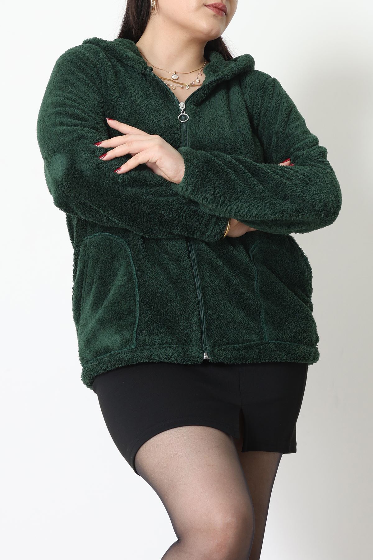 Welsoft Kumaş Kapşonlu Battal Ceket Zümrüt - 70749.107.