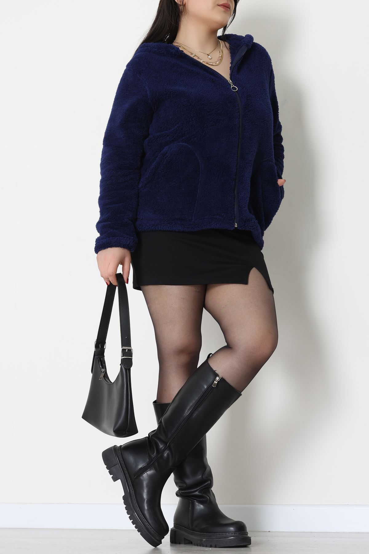 Welsoft Kumaş Kapşonlu Battal Ceket Lacivert - 70749.107.