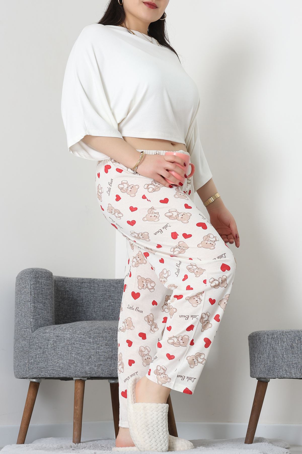 Büyük Beden Süprem Pijama Altı Krem - 55011.1567.