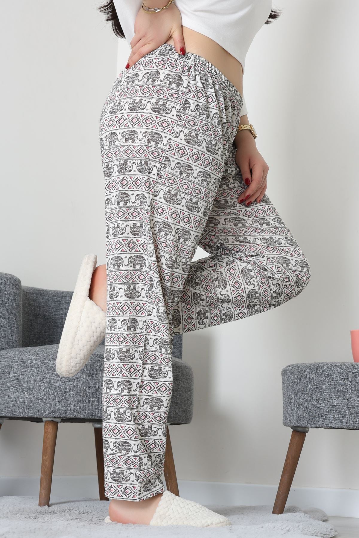 Büyük Beden Süprem Pijama Altı Beyazpembe - 55011.1567.