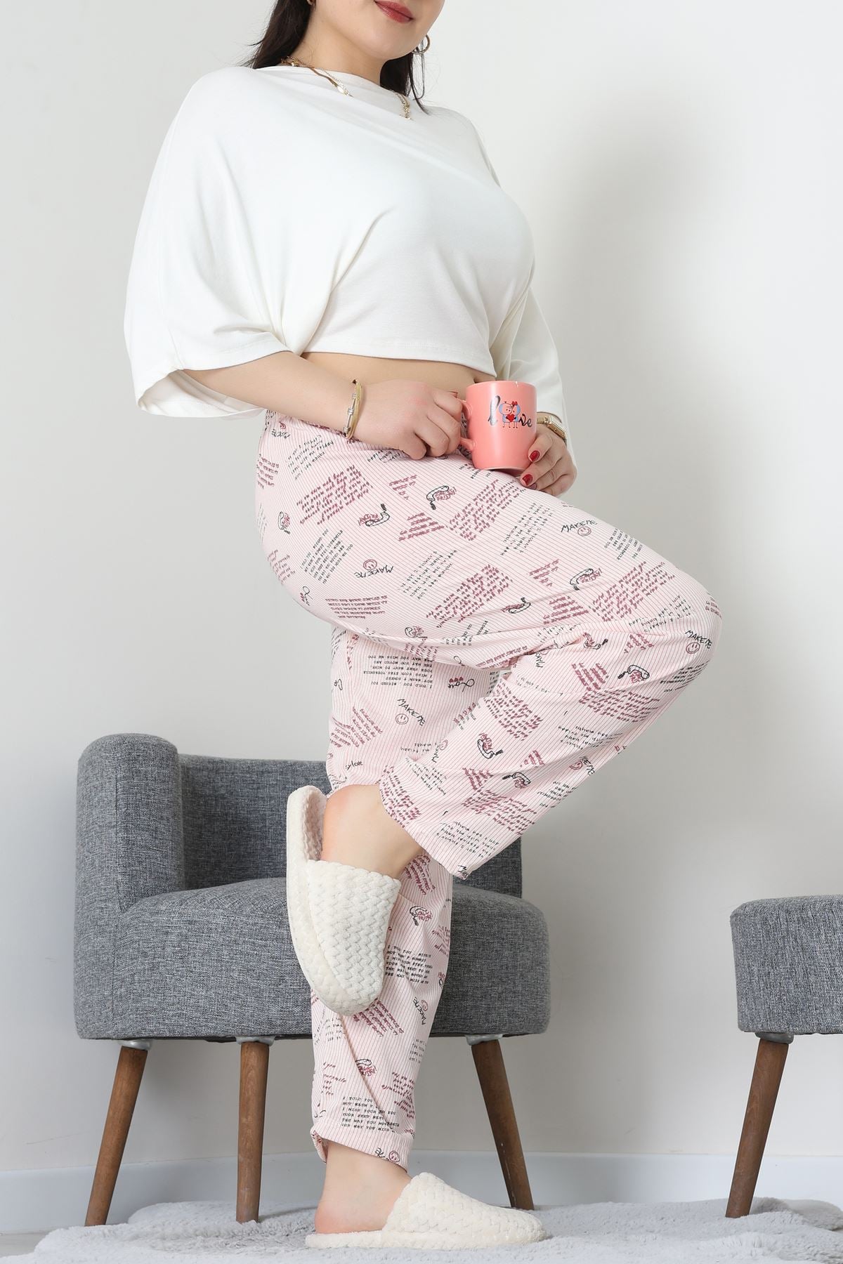 Büyük Beden Süprem Pijama Altı Pudra - 55011.1567.