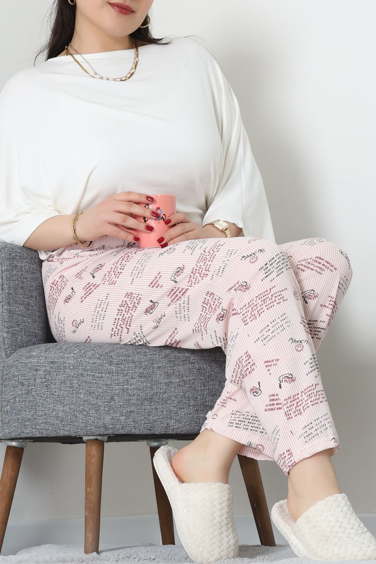 Büyük Beden Süprem Pijama Altı Pudra - 55011.1567.