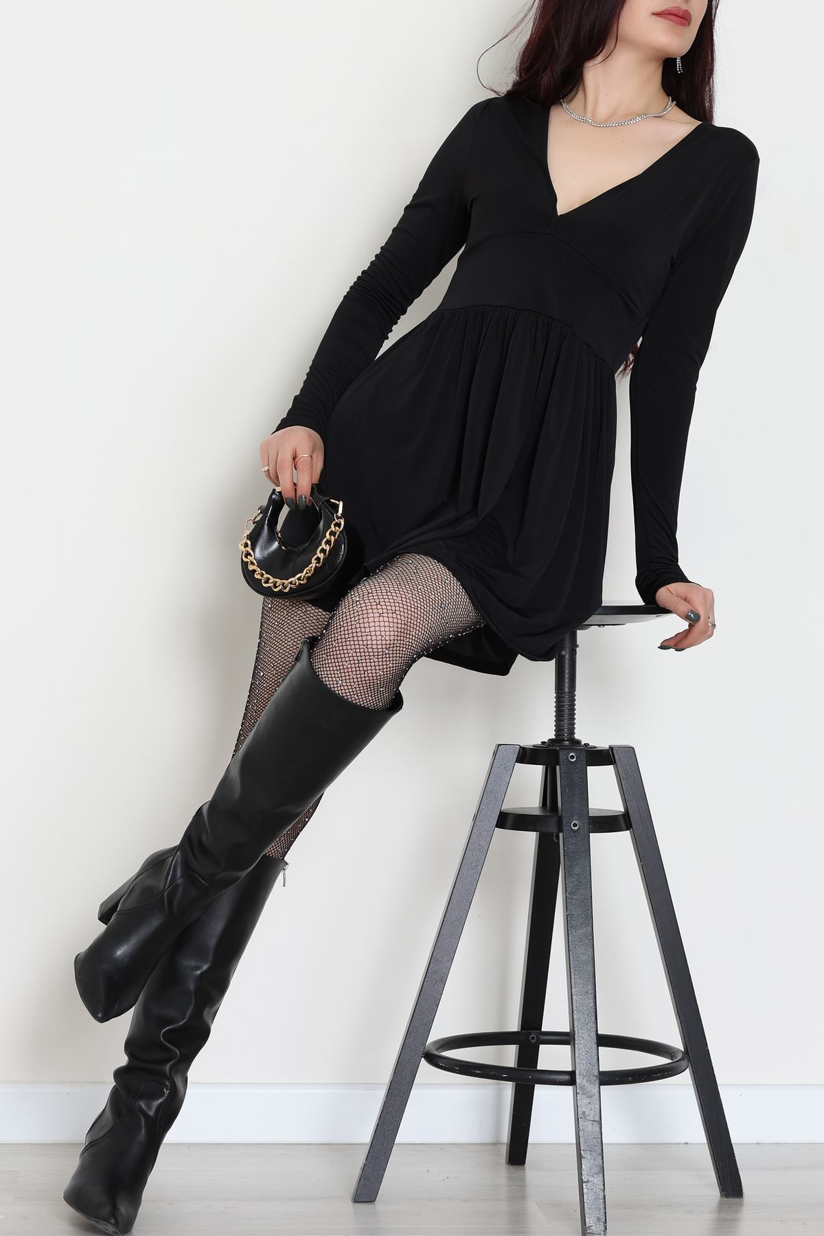 Sandy Kumaş Mini Elbise Siyah - 70817.1794.