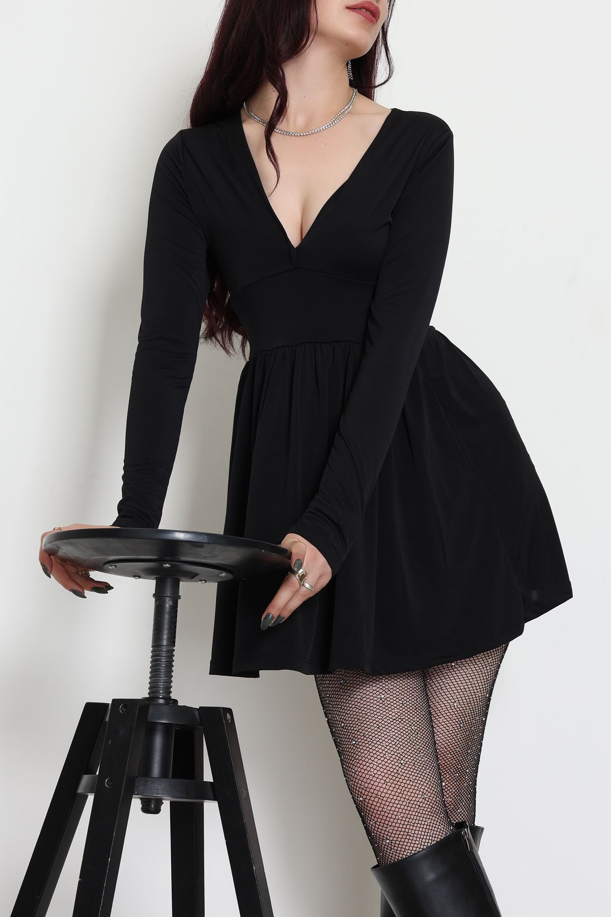 Sandy Kumaş Mini Elbise Siyah - 70817.1794.