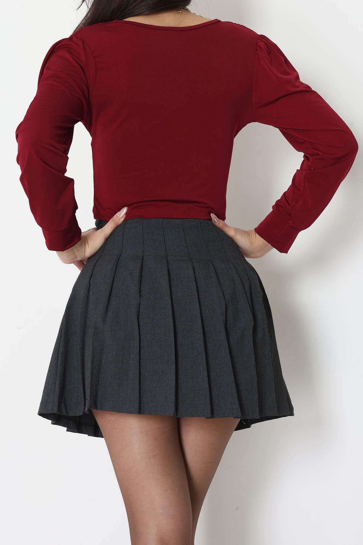 Sandy Derin V Yaka Bluz Bordo - 42807.1949.