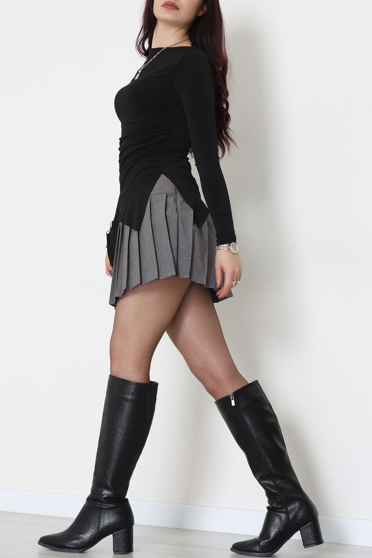 Sandy Yandan Drapeli Asimetrik Bluz Siyah - 42801.1949.