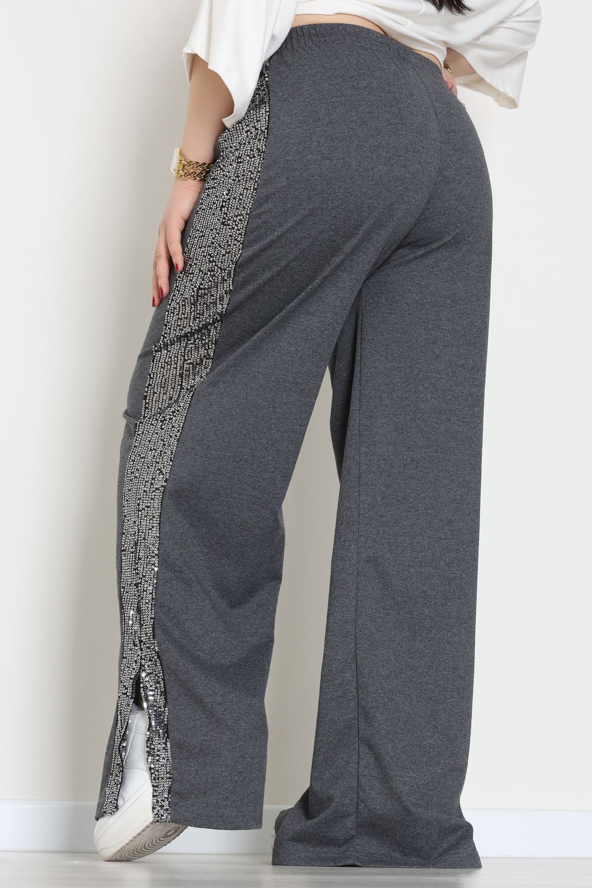 2 İplik Pul Detaylı Eşofman Altı Füme - 52111.1857.