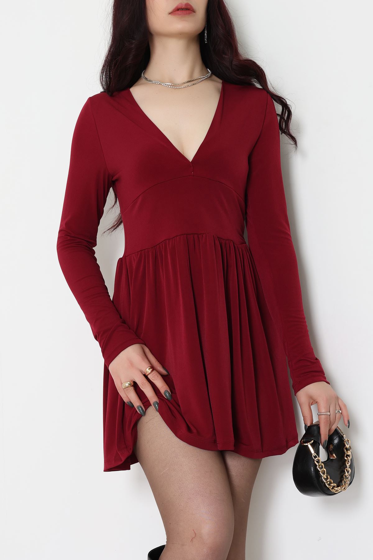 Sandy Kumaş Mini Elbise Bordo - 70817.1794.