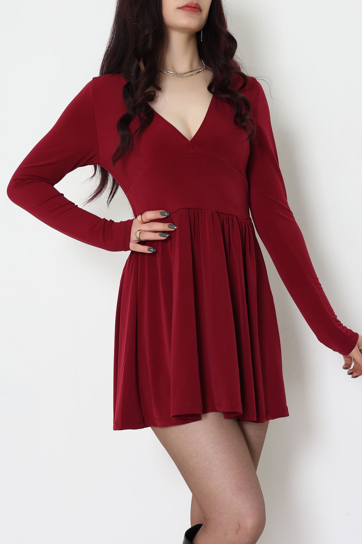 Sandy Kumaş Mini Elbise Bordo - 70817.1794.