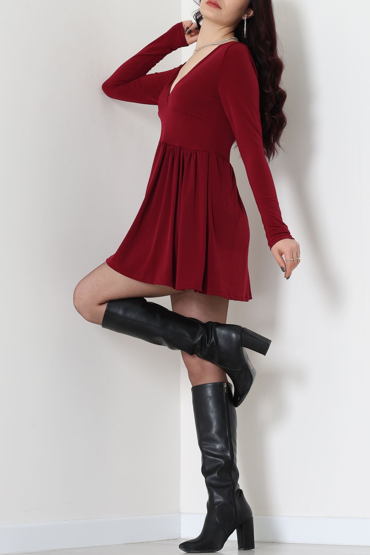 Sandy Kumaş Mini Elbise Bordo - 70817.1794.