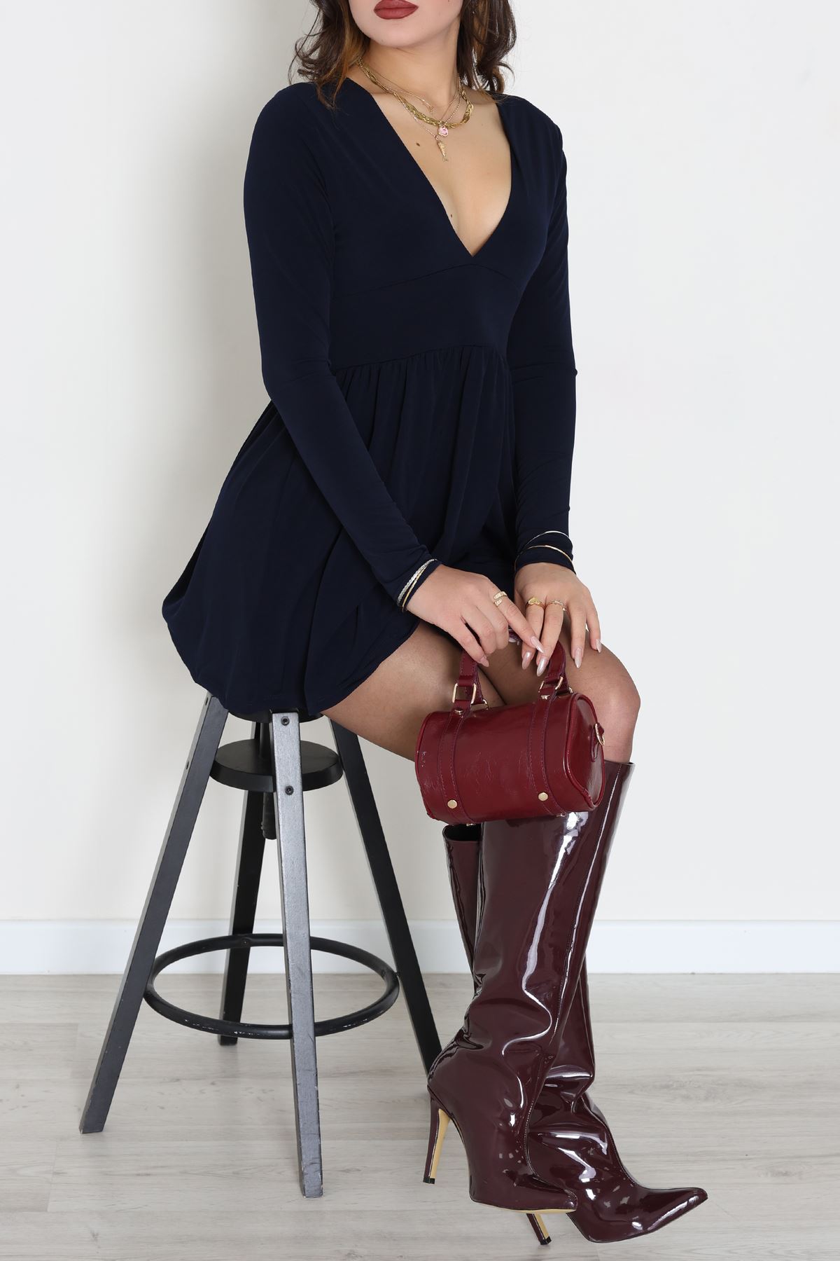 Sandy Kumaş Mini Elbise Lacivert - 70817.1794.