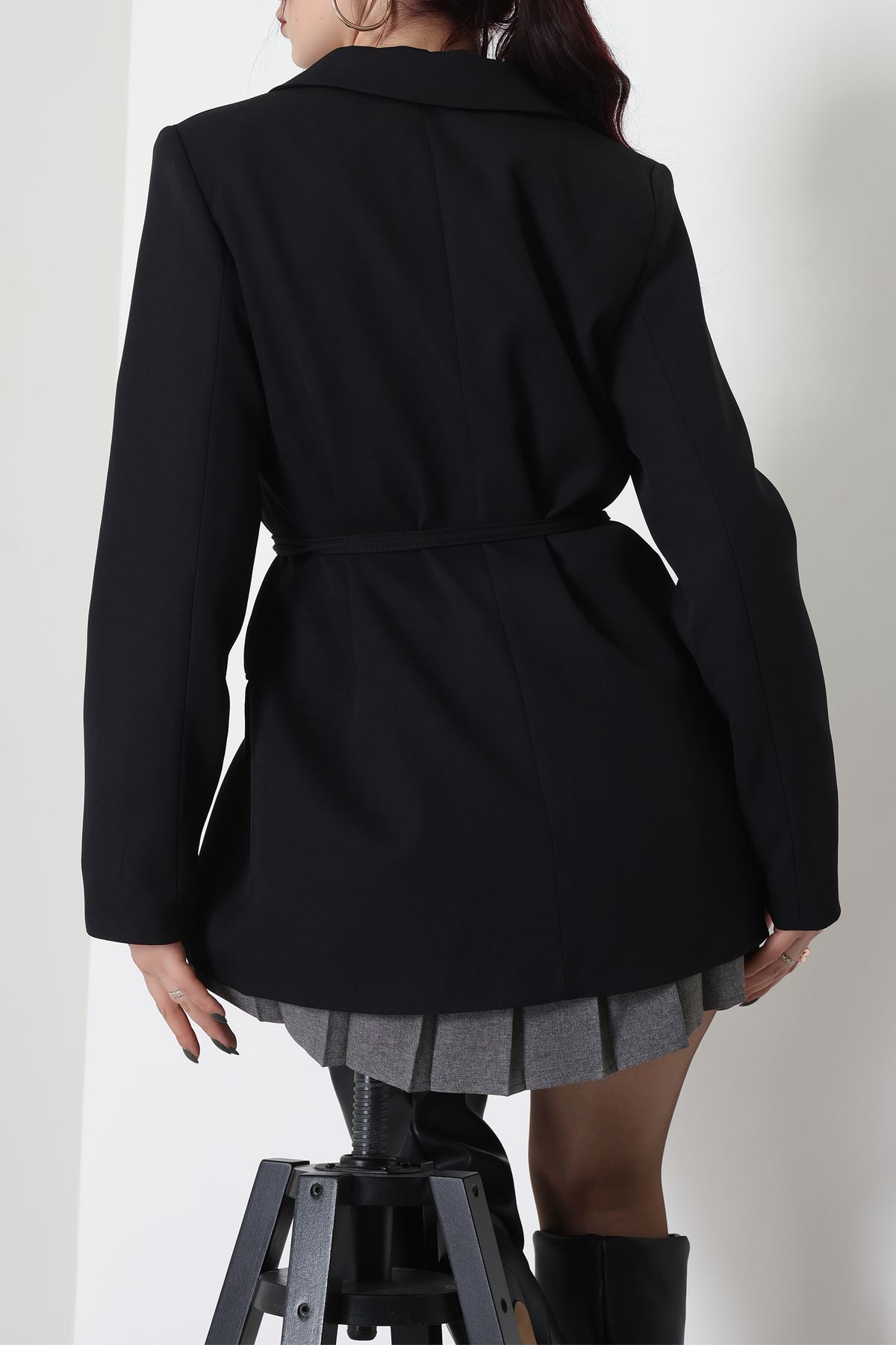 Bağlamalı Astarlı Blazer Ceket Siyah - 31815.1991.