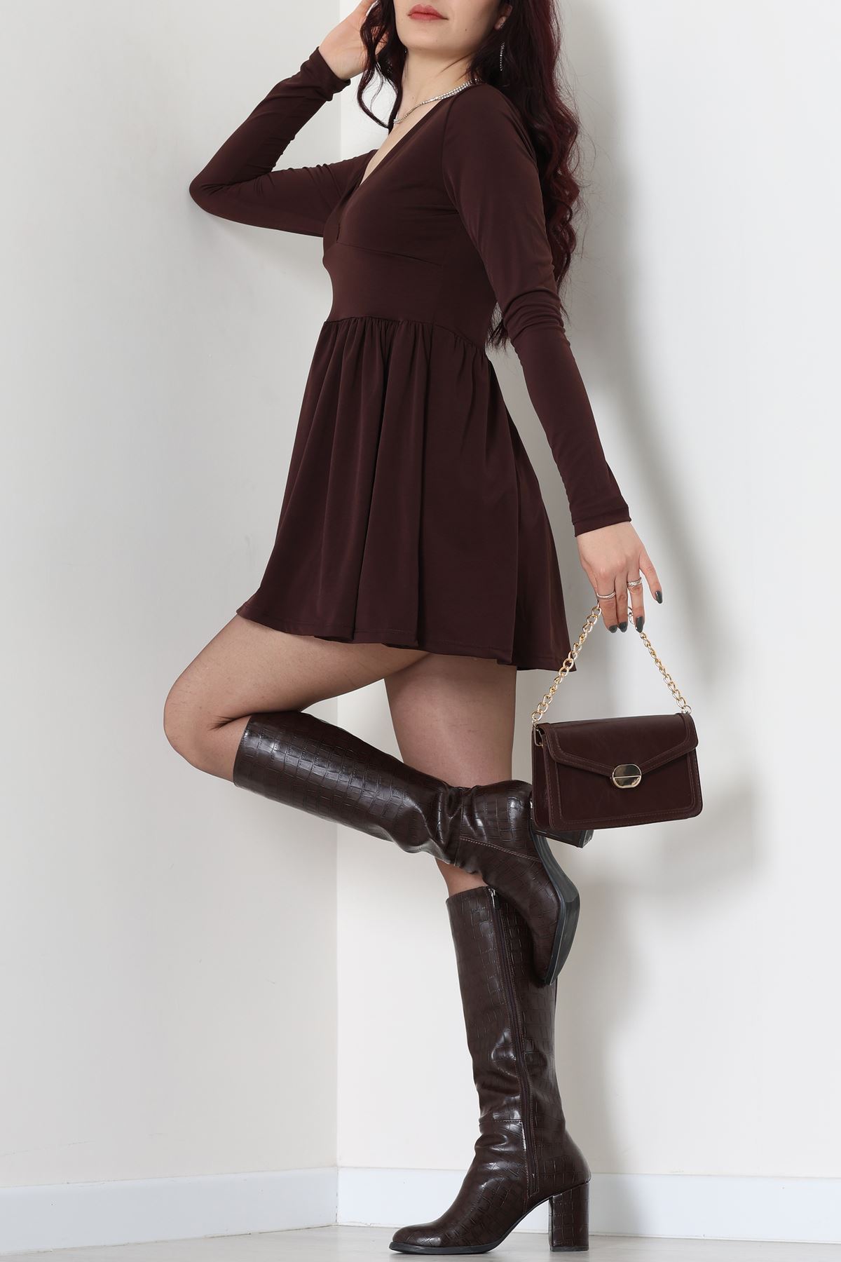 Sandy Kumaş Mini Elbise Kahve - 70817.1794.