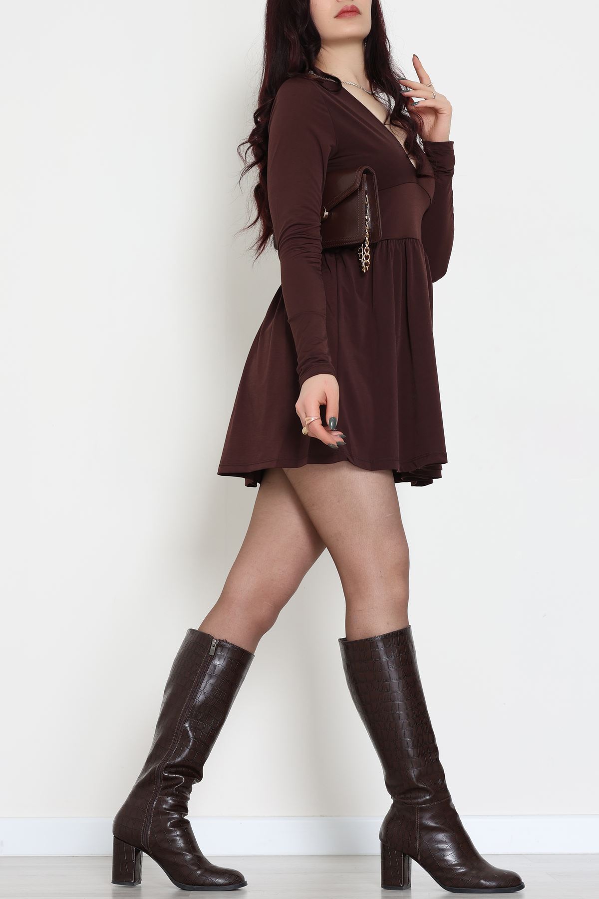 Sandy Kumaş Mini Elbise Kahve - 70817.1794.