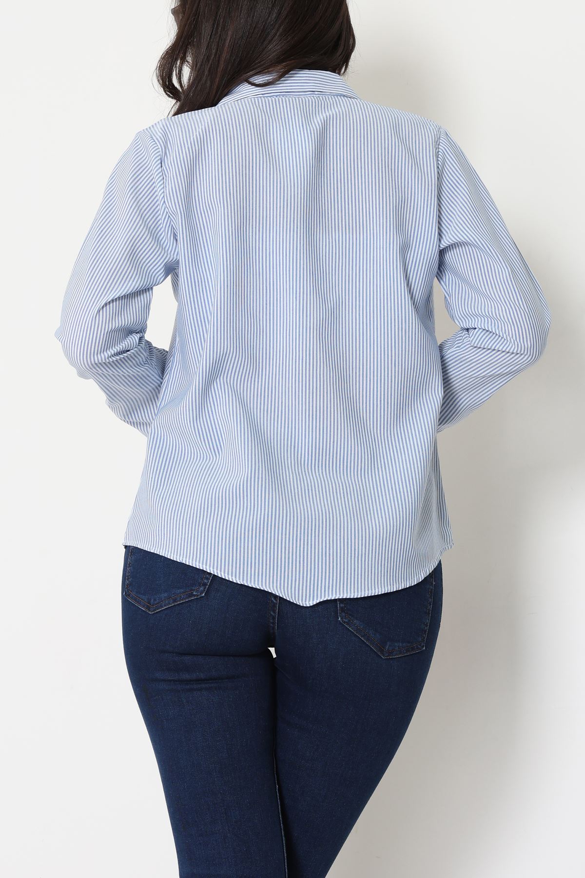 Pamuk Polyester Çizgili Gömlek Mavibeyaz - 51064.147.