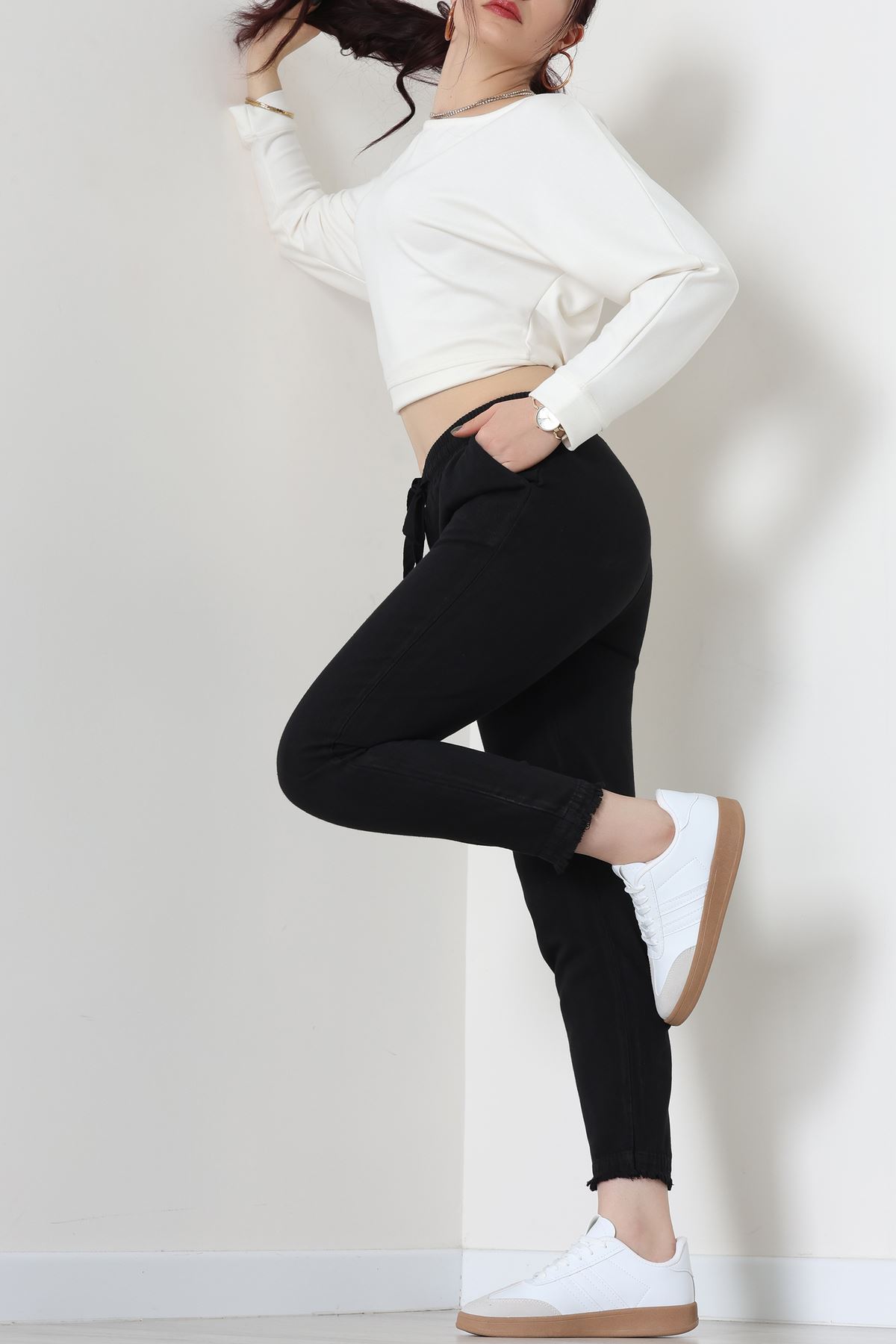 Gabardin Beli Lastikli Pantolon Siyah - 51249.1347.