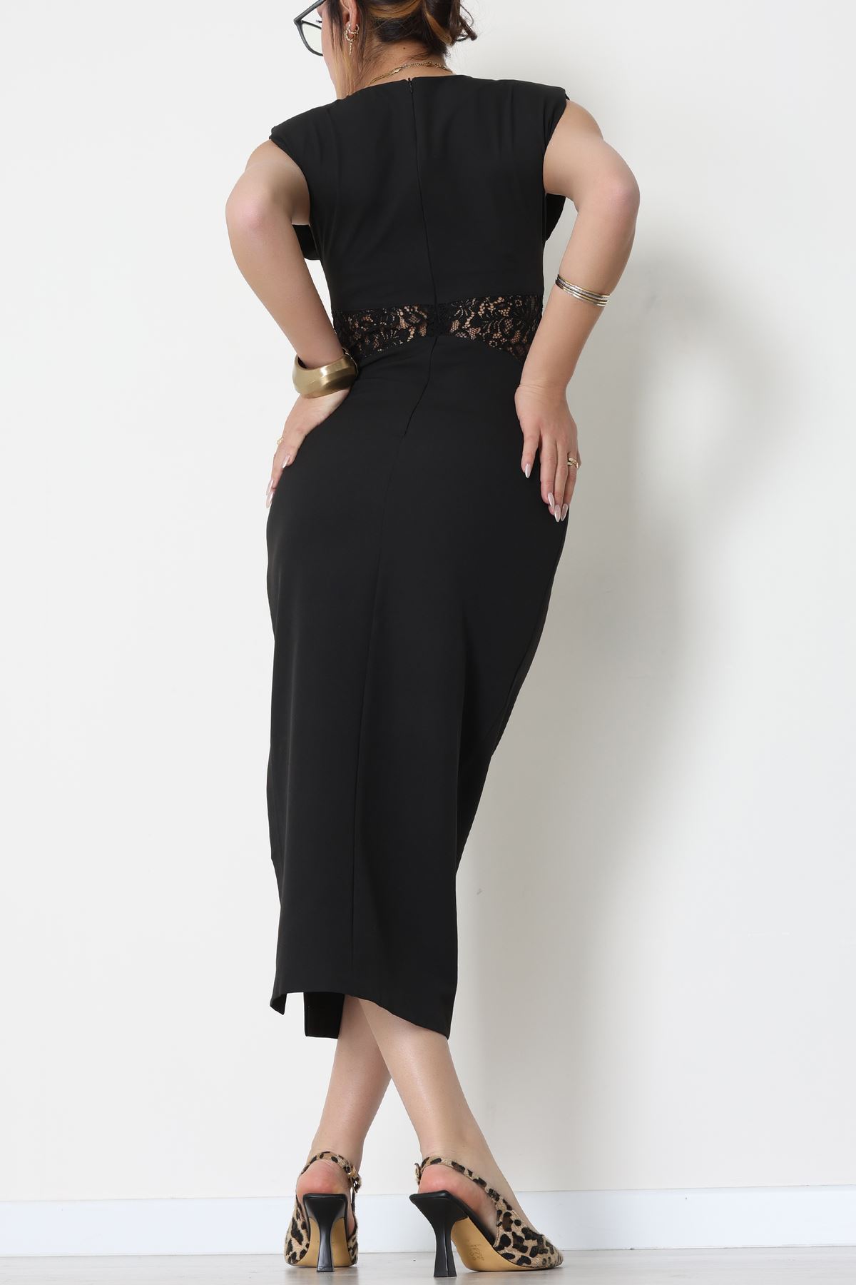 Dantel Detaylı Vatkalı Double Elbise Siyah - 51253.1347.