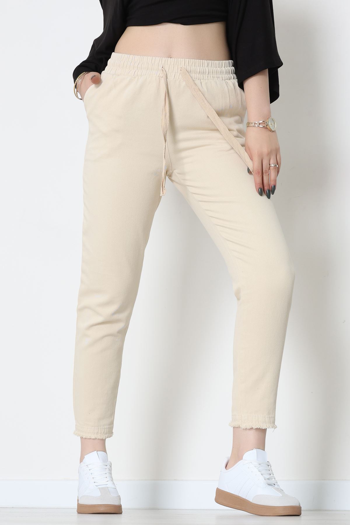 Gabardin Beli Lastikli Pantolon Bej - 51249.1347.