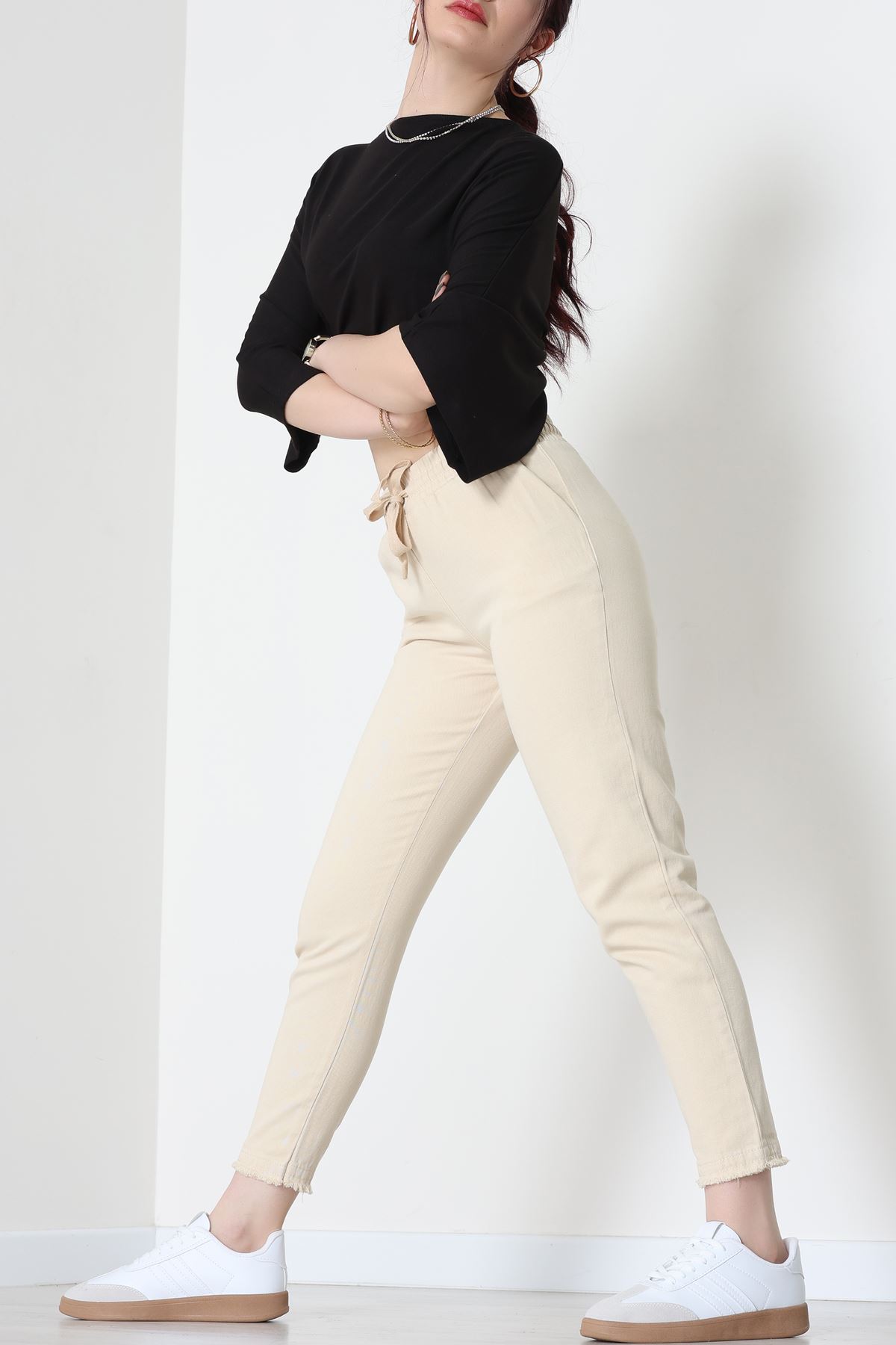 Gabardin Beli Lastikli Pantolon Bej - 51249.1347.