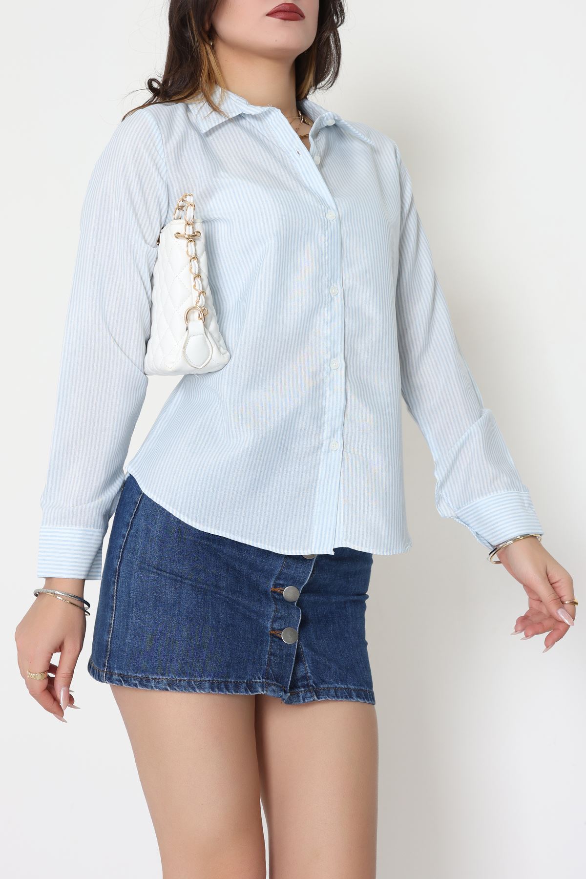 Pamuk Polyester Çizgili Gömlek Bebemavi - 51064.147.