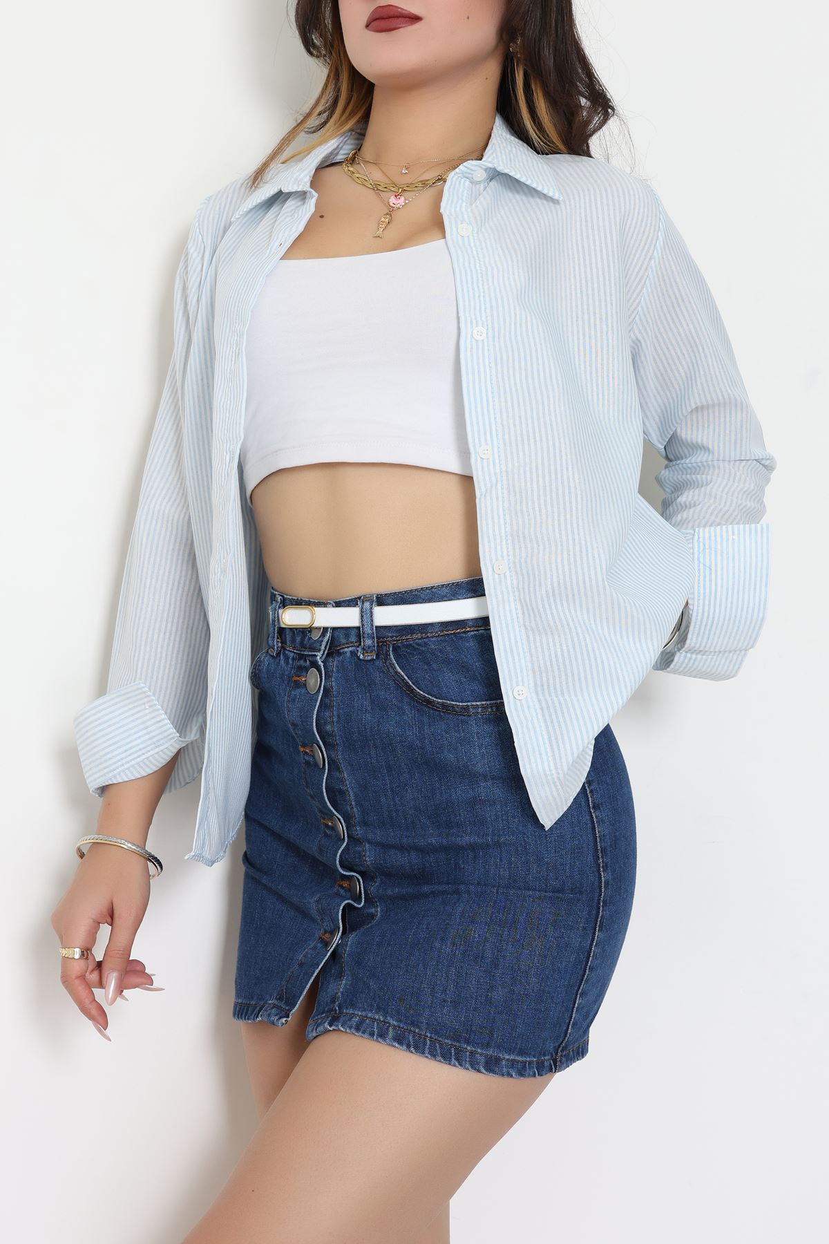 Pamuk Polyester Çizgili Gömlek Bebemavi - 51064.147.