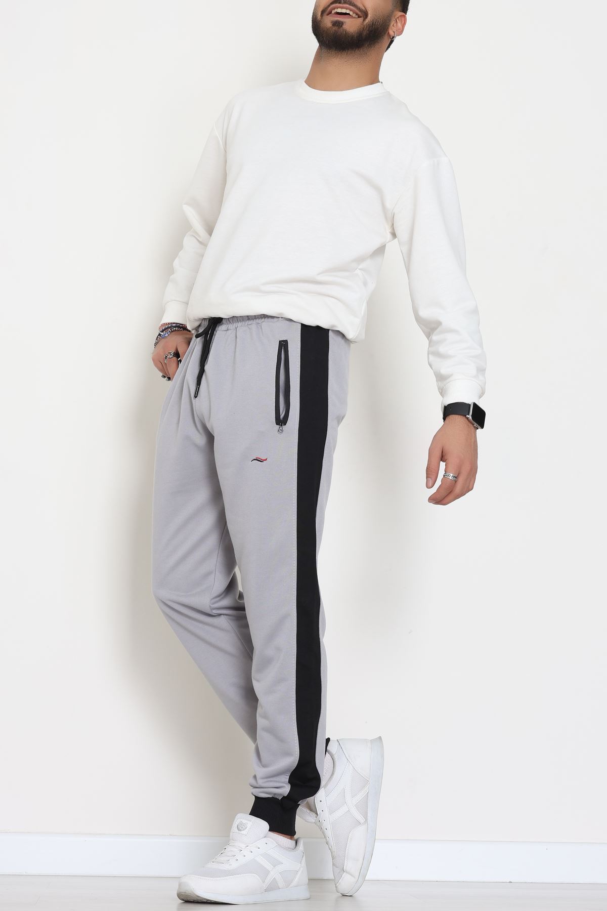 Şeritli Worteks Erkek Eşofman Altı Gri - 42151.1937.