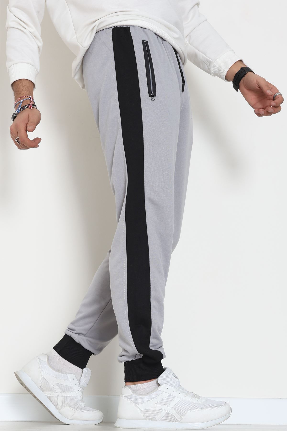 Şeritli Worteks Erkek Eşofman Altı Gri - 42151.1937.