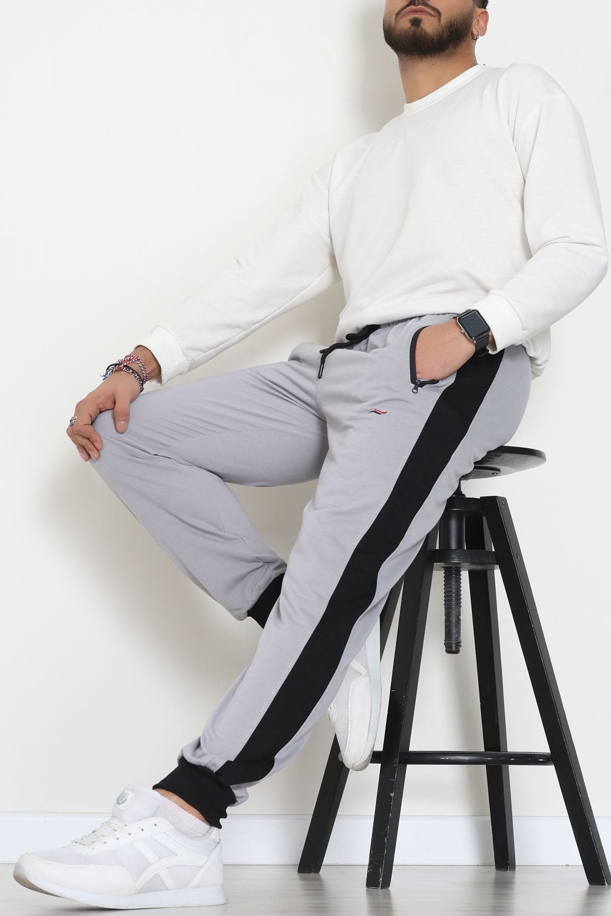 Şeritli Worteks Erkek Eşofman Altı Gri - 42151.1937.