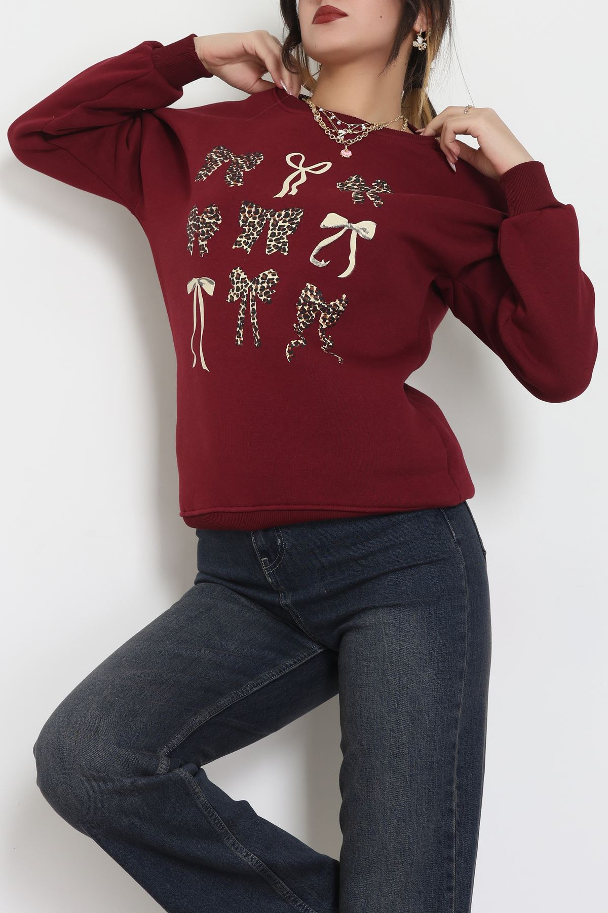 3 İplik Baskılı Sweat Bordo - 42244.1878.