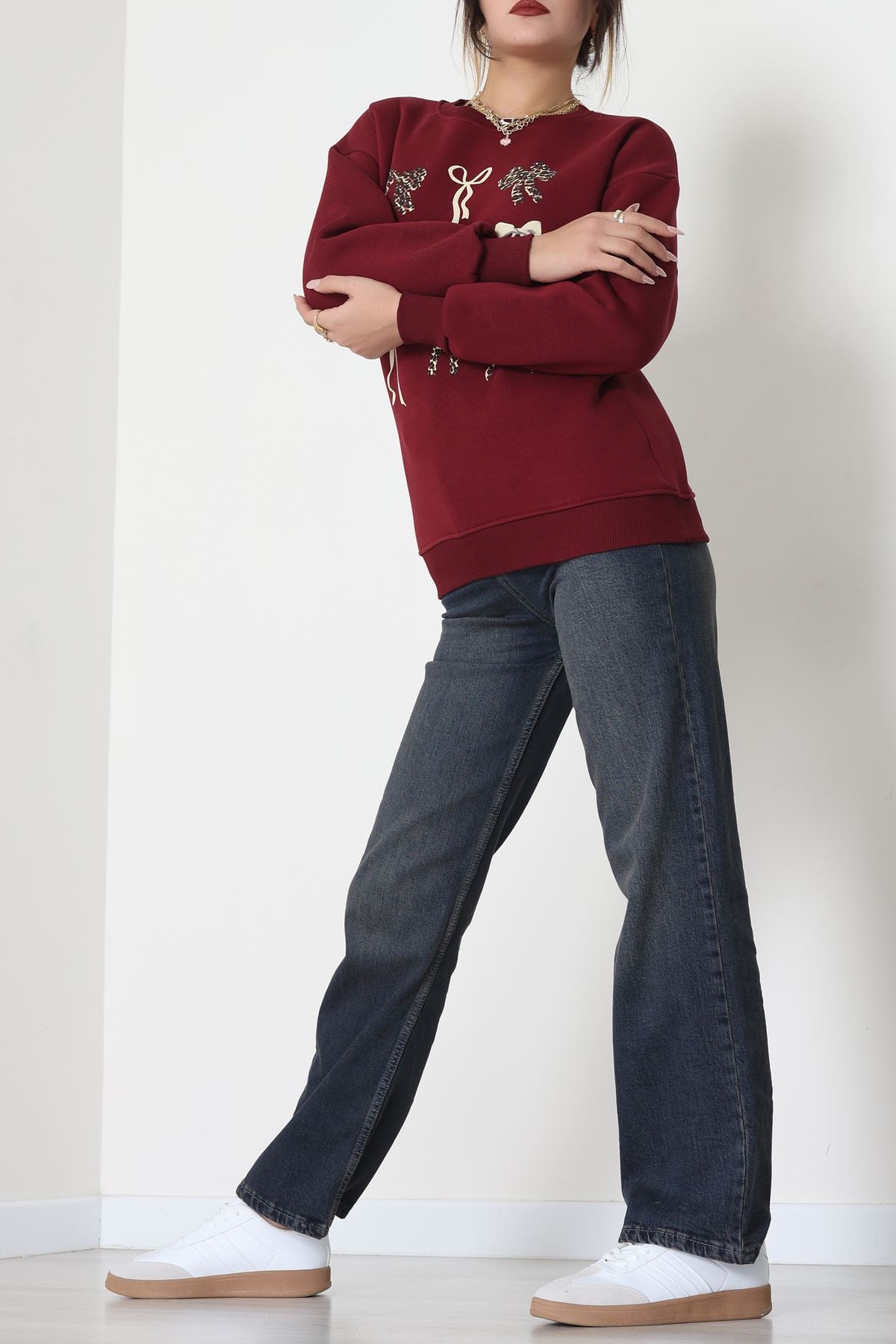 3 İplik Baskılı Sweat Bordo - 42244.1878.