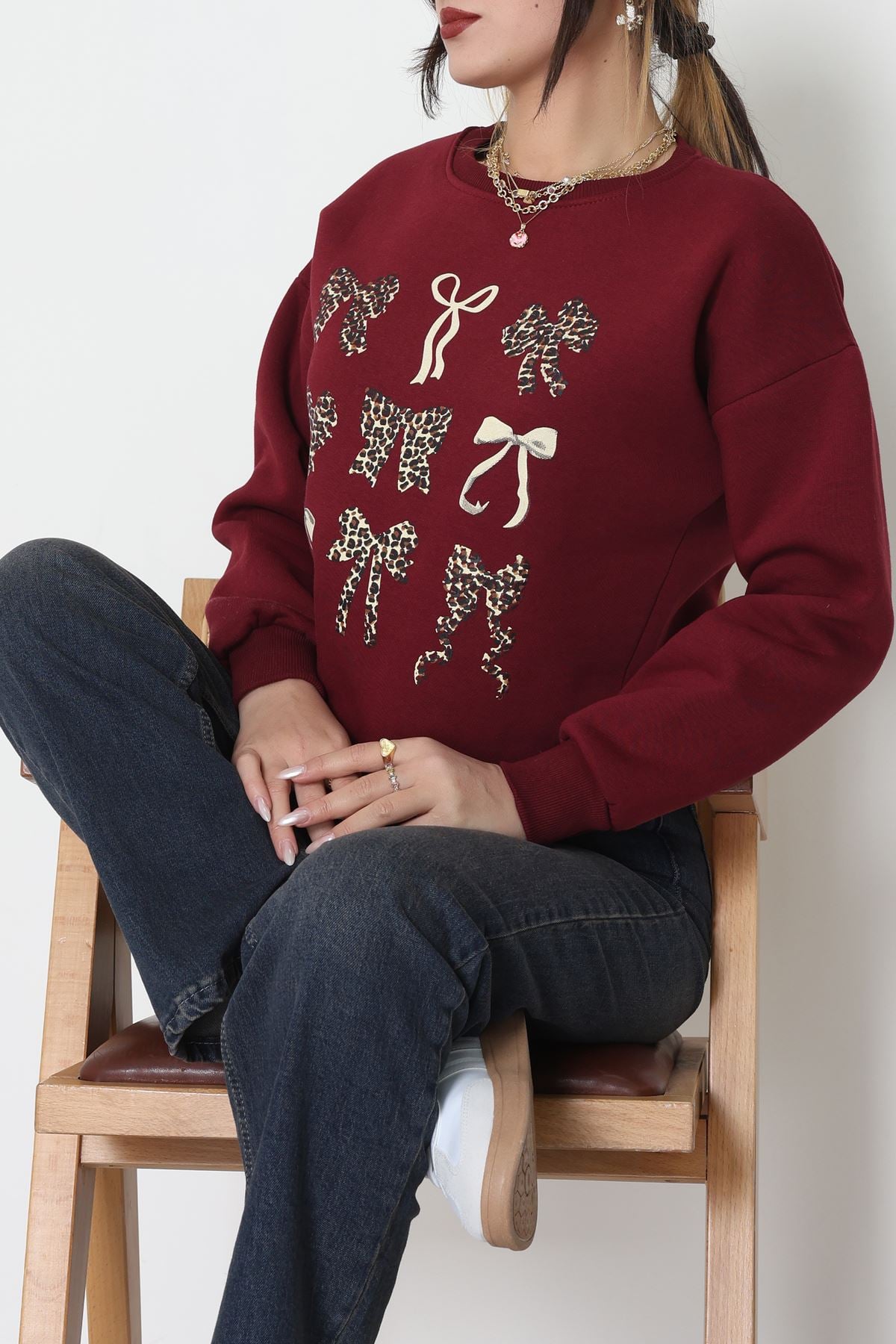 3 İplik Baskılı Sweat Bordo - 42244.1878.