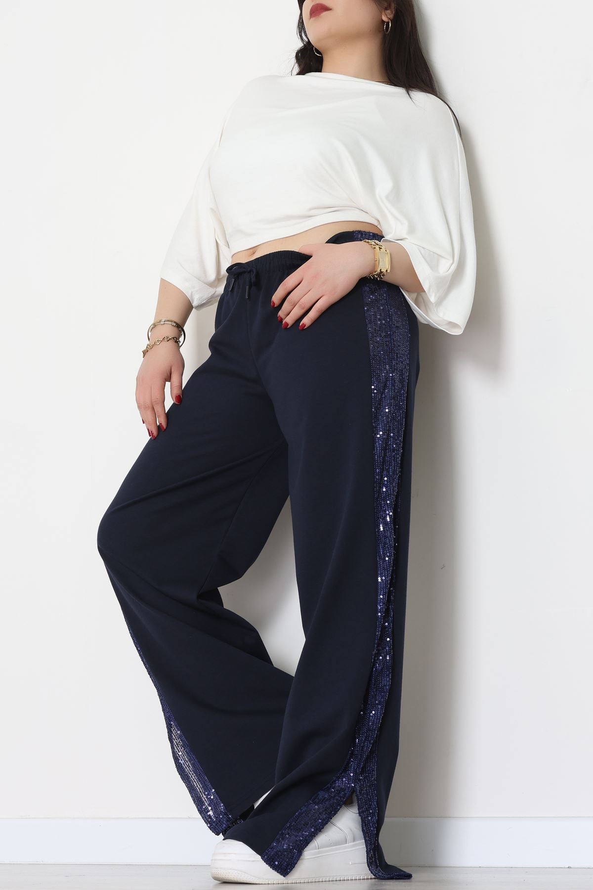 2 İplik Pul Detaylı Eşofman Altı Lacivert - 52111.1857.