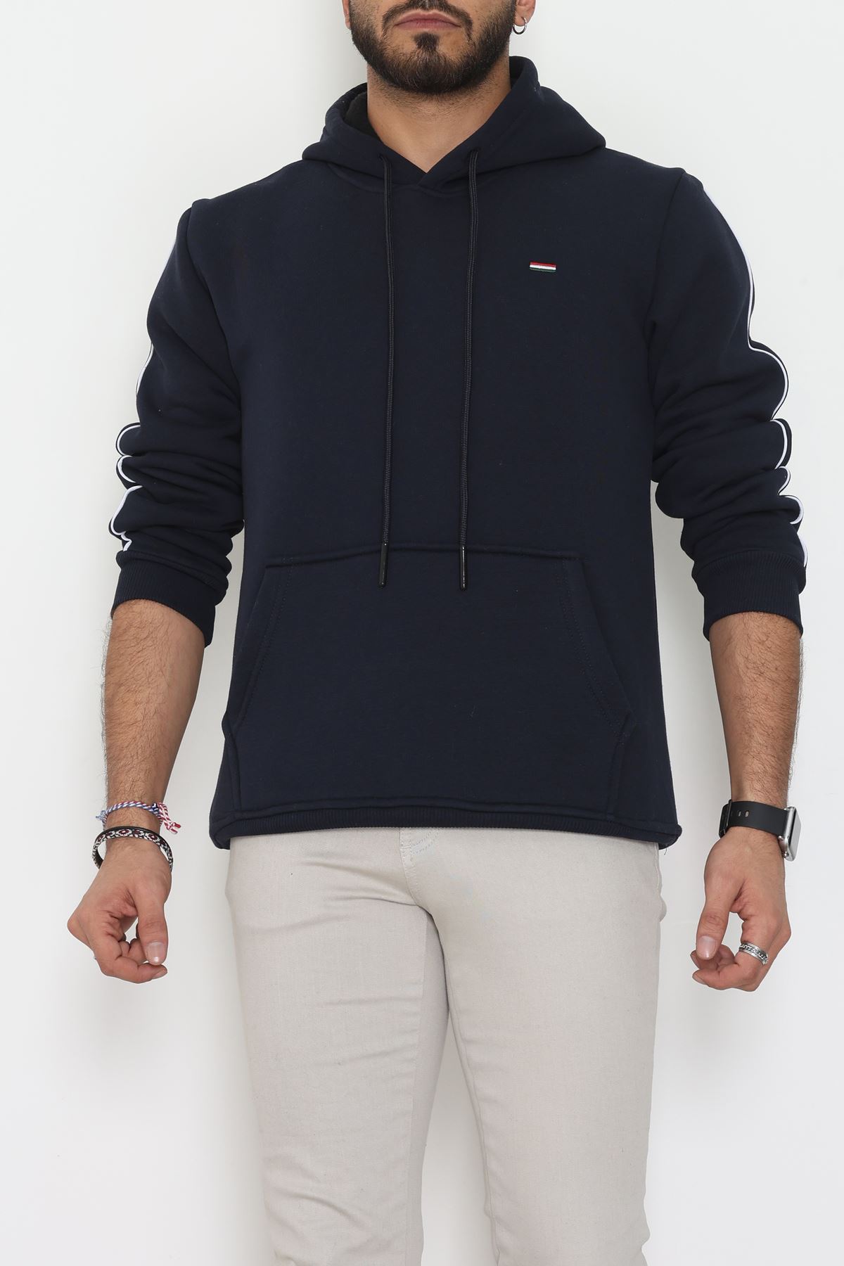 Kapşonlu Biyeli Erkek Sweat Lacivert - 42637.1937.