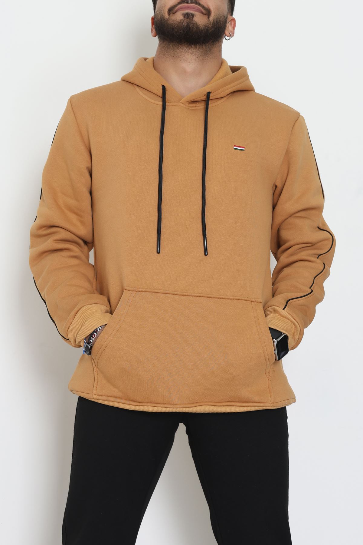 Kapşonlu Biyeli Erkek Sweat Sütlükahve - 42637.1937.