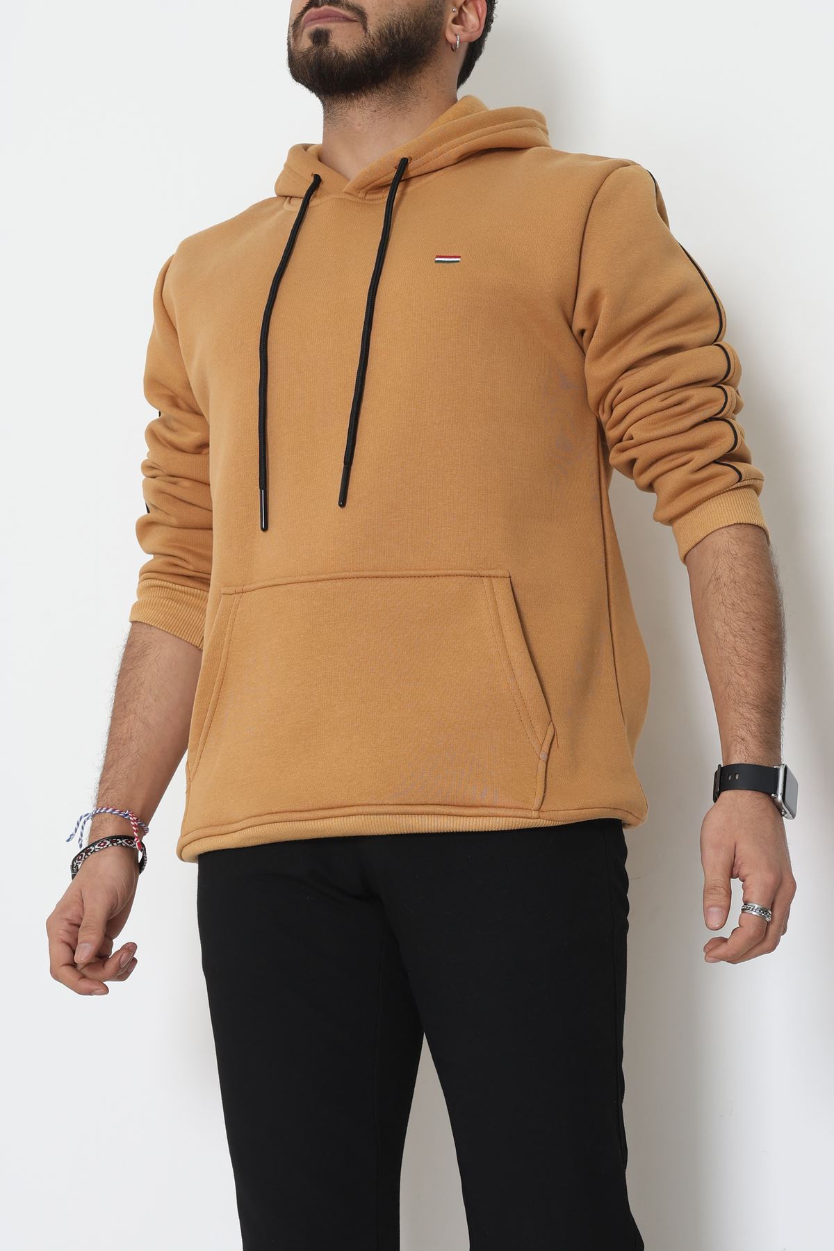 Kapşonlu Biyeli Erkek Sweat Sütlükahve - 42637.1937.