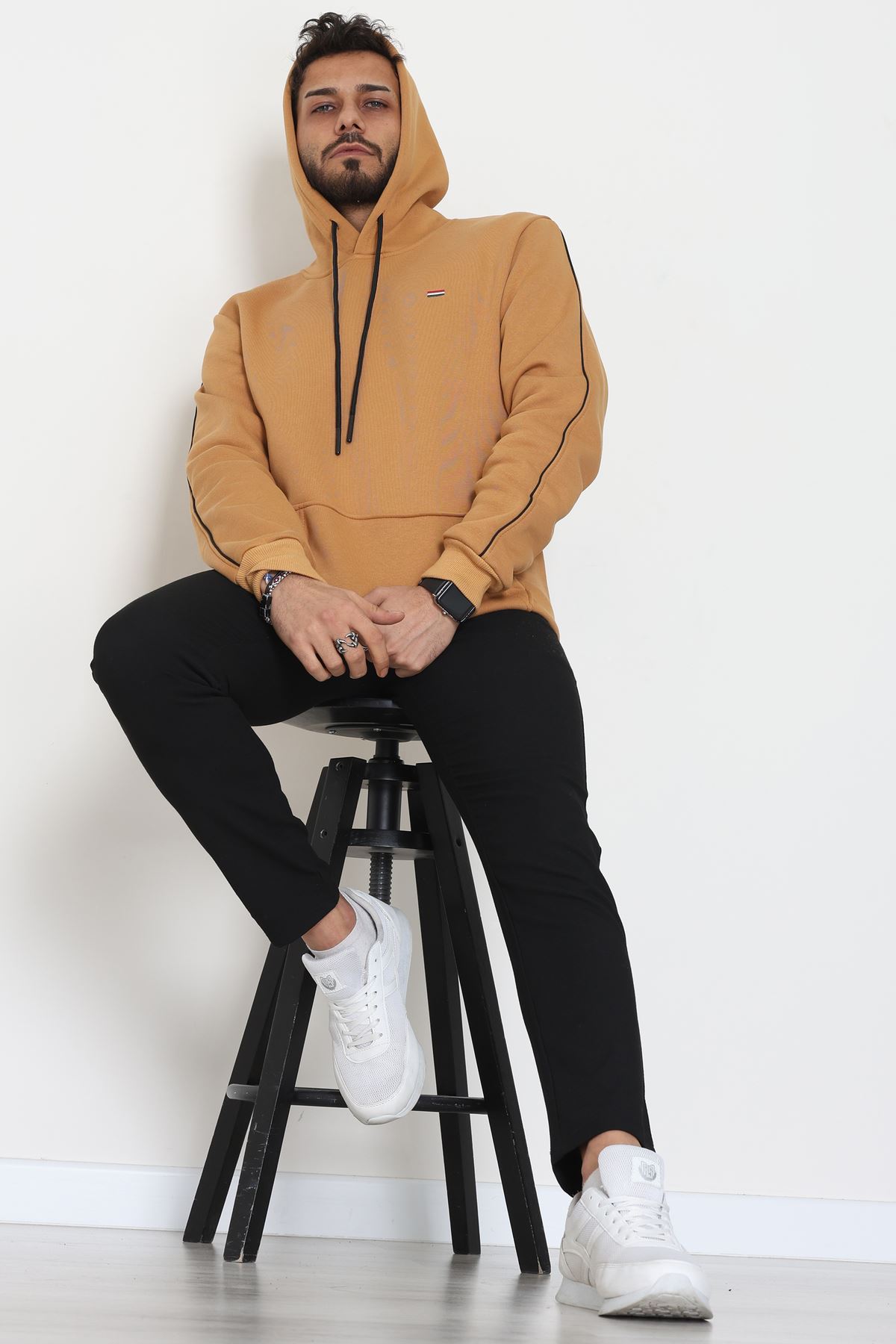 Kapşonlu Biyeli Erkek Sweat Sütlükahve - 42637.1937.