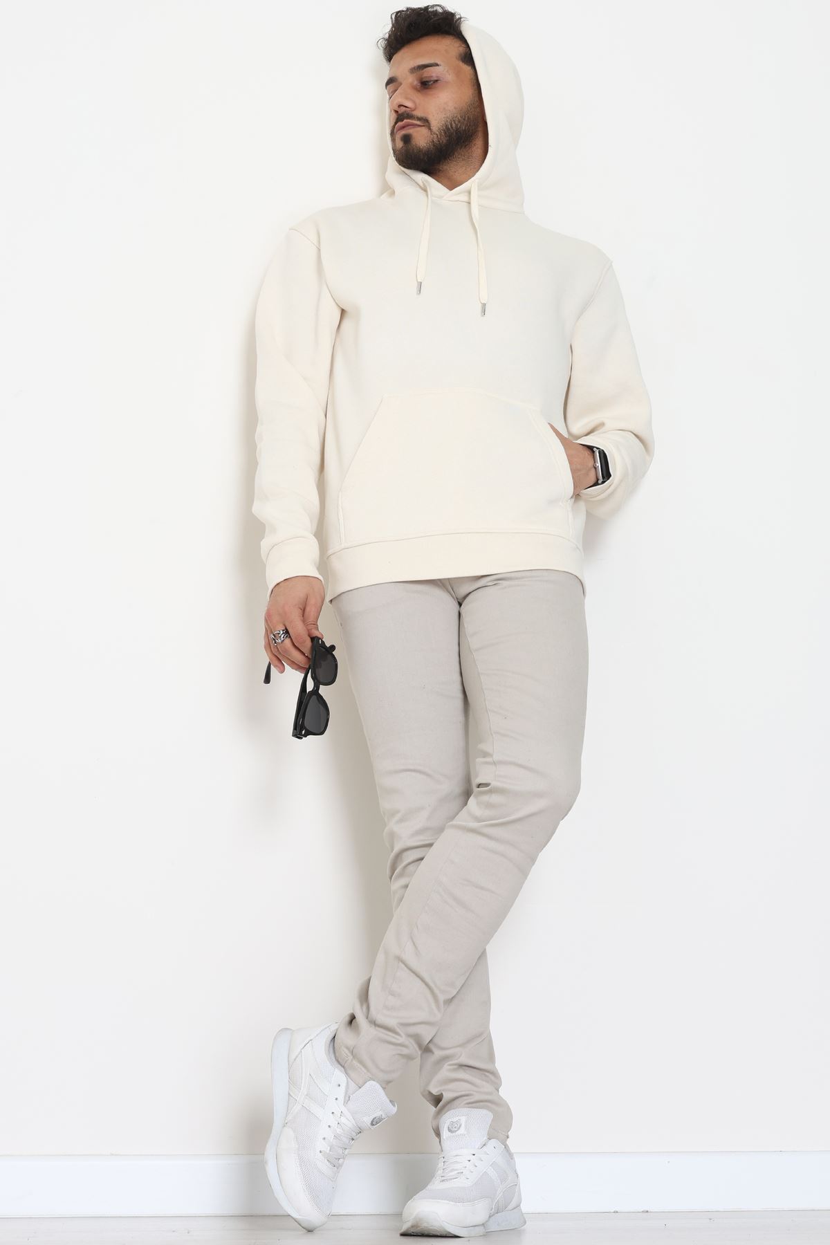 3 İplik Şardonlu Erkek Sweat Krem - 42819.1871.