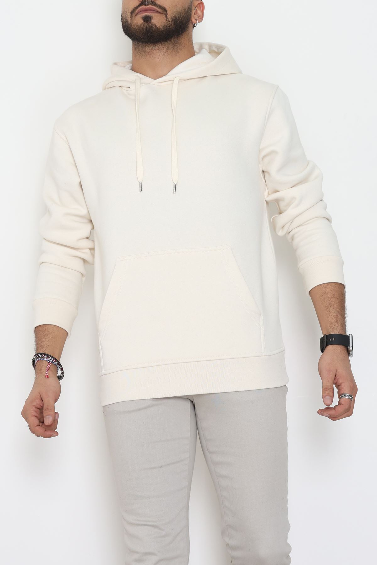 3 İplik Şardonlu Erkek Sweat Krem - 42819.1871.