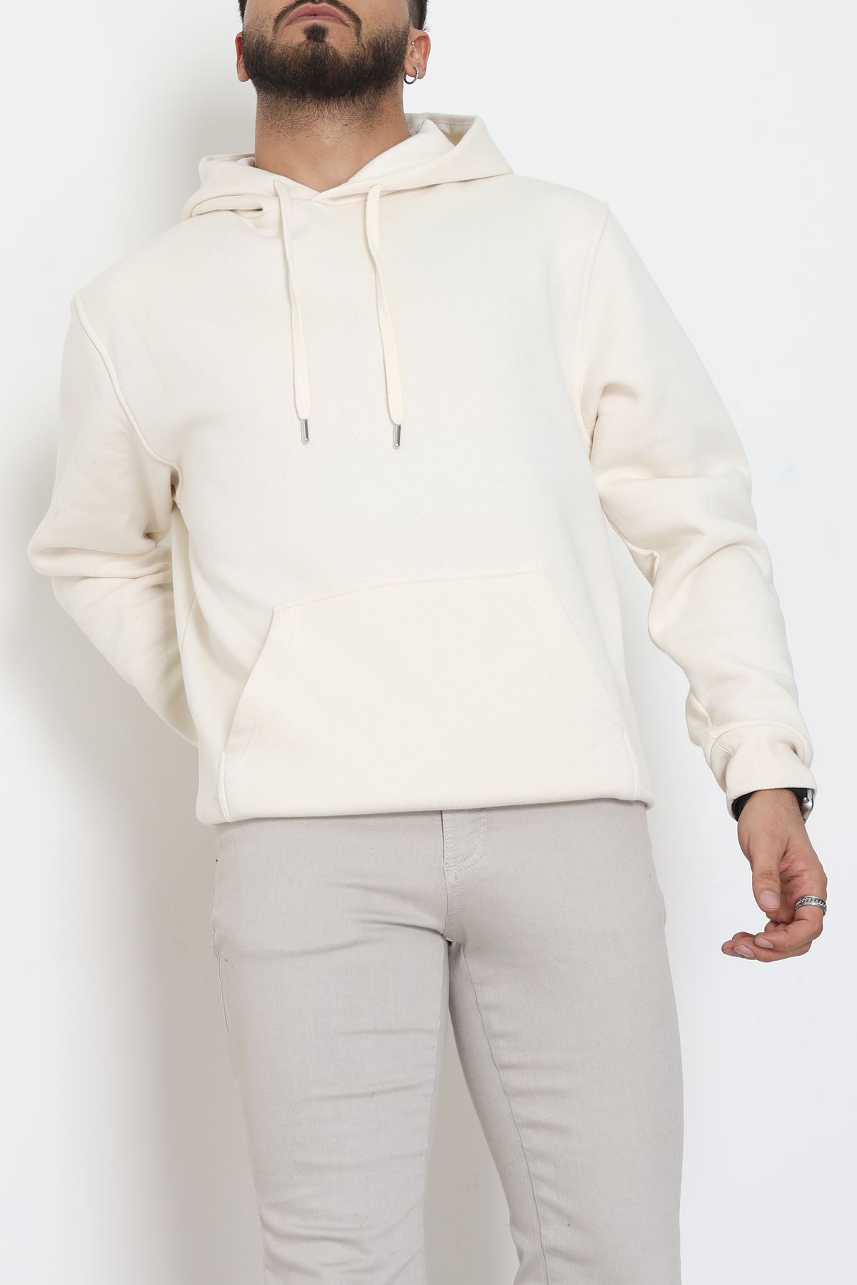 3 İplik Şardonlu Erkek Sweat Krem - 42819.1871.