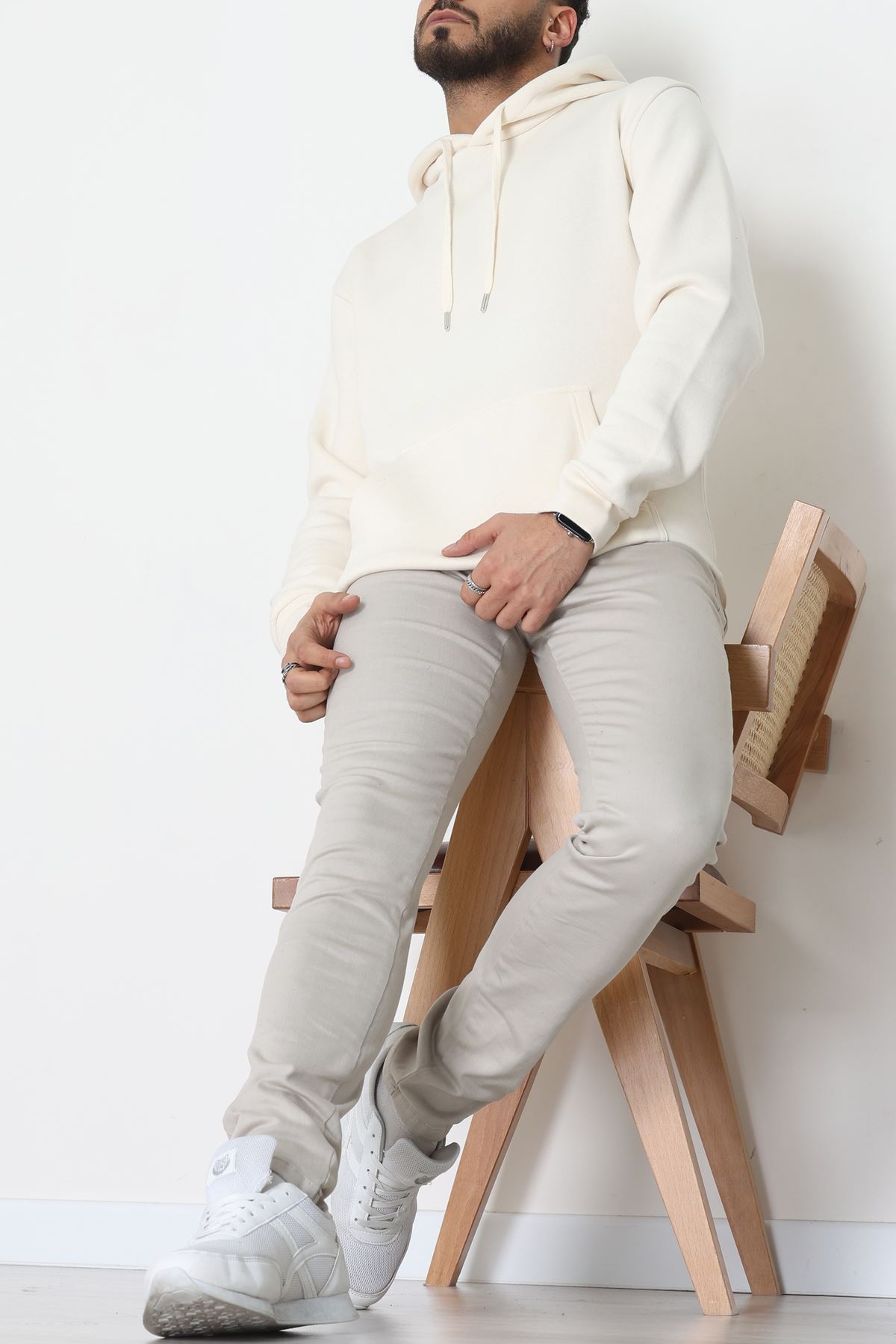 3 İplik Şardonlu Erkek Sweat Krem - 42819.1871.