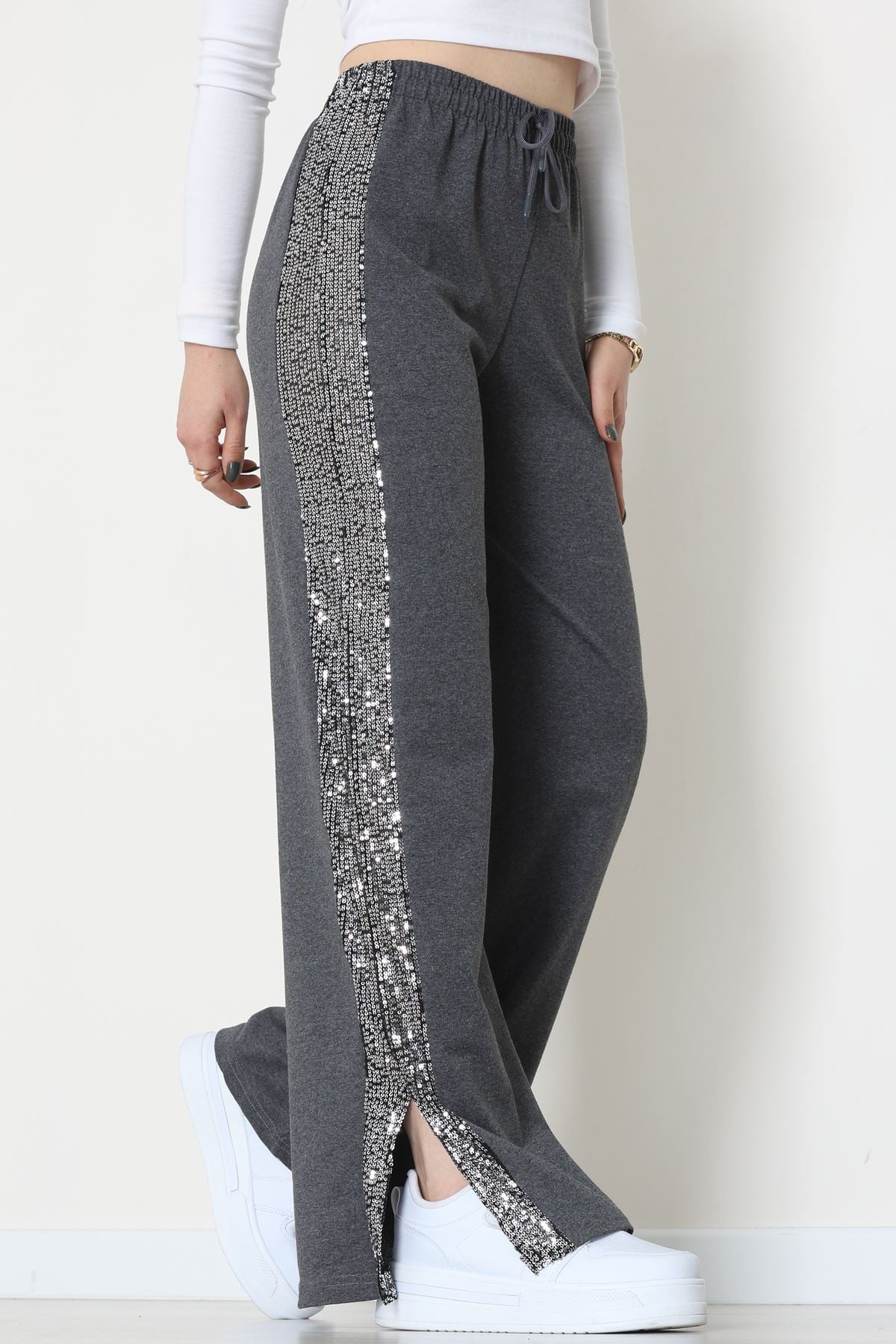 2 İplik Pul Detaylı Eşofman Altı Füme - 52110.1857.